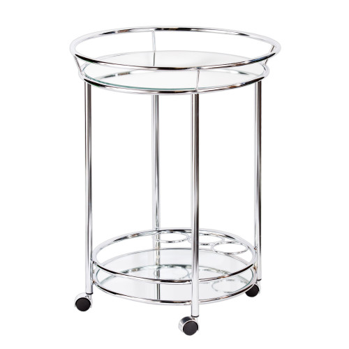 29.75" Clear and Silver Metallic 1920's Inspired Cressida Round Bar Cart
