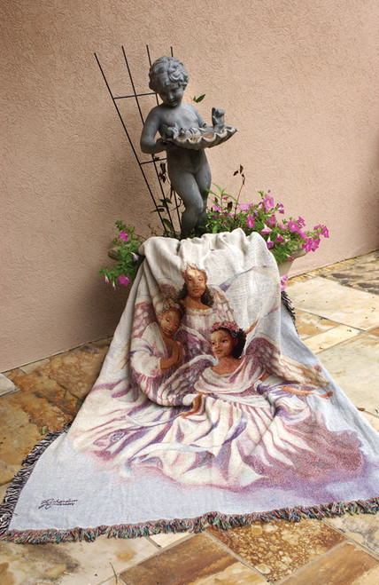 Heavenly Angelic Trio Inspirational Tapestry Throw Blanket 50" x 60"