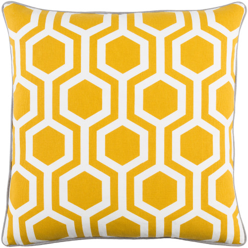 18" Yellow and White Hexagonal Pattern Square Woven Throw Pillow Cover with Piping Edge