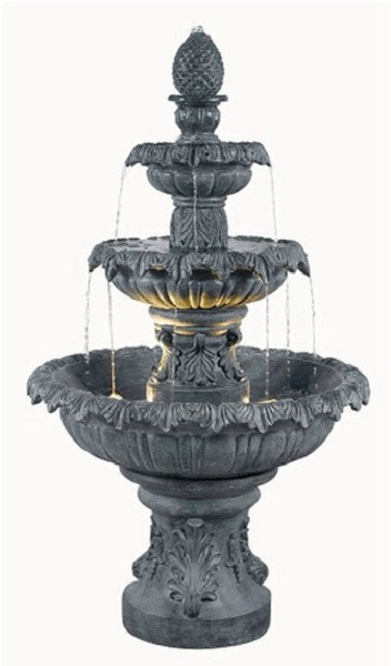 55" Three Tier Outdoor Patio Garden Water Fountain - River Rock Finish