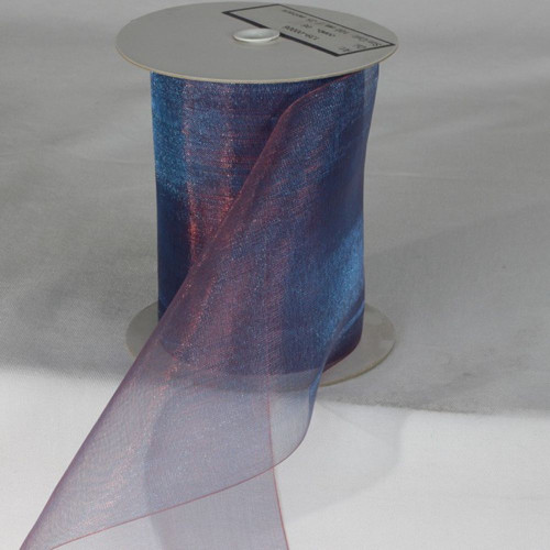 Navy Blue and Purple Shimmering Crystal Organdy Wired Craft Ribbon 4" x 27 Yards