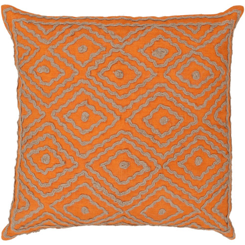 20" Orange and Beige Contemporary Square Throw Pillow Cover