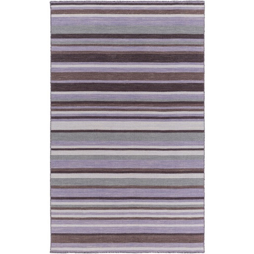 5' x 8' Purple and Gray Contemporary Hand Woven Striped Rectangular Wool Area Throw Rug
