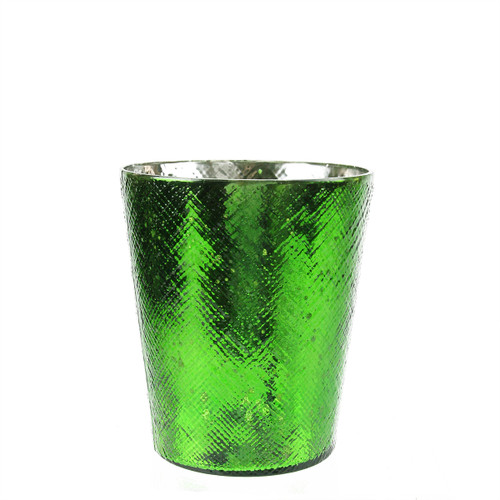 5.5" Decorative Green and Silver Mercury Glass Votive Candle Holder
