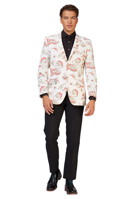 White and Red Hohoholly Men's Adult Christmas Blazer - US44