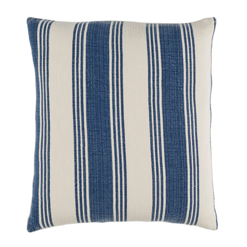 18" Navy blue and Cream White Striped Square Throw Pillow