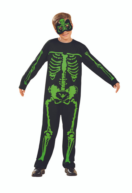 Black and Green Skeleton Boy Child Halloween Costume - Medium
