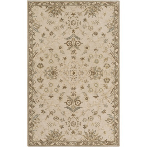 6' x 9' French Floral Brown and Beige Hand Tufted Wool Area Throw Rug