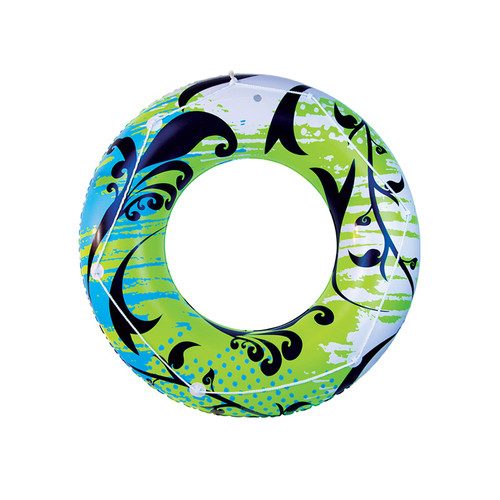 Inflatable Ocean Blue and Lime Green Swimming Pool Ring Float, 47-Inch