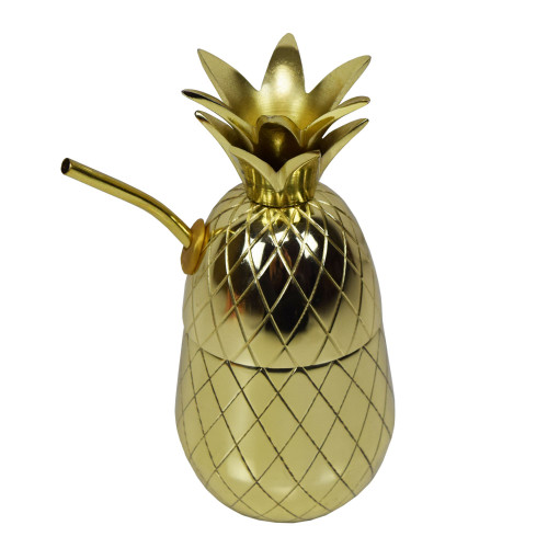 8" Gold Contemporary Pineapple Tumbler Shaker Mug with Straw