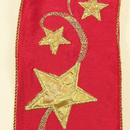 Red and Gold Star Wired Craft Ribbon 4" x 10 Yards