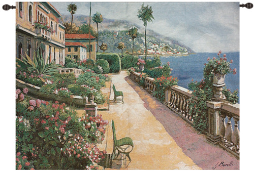 Cream White and Green Prestigious Bella Amalfi Villa Wall Art Hanging Tapestry 70" x 50"
