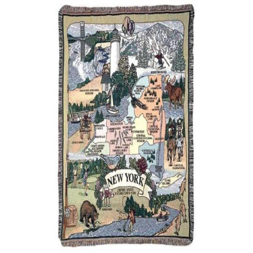 Blue and Green Rectangular Tapestry Throw Blanket with State of New York Design 50" x 60"