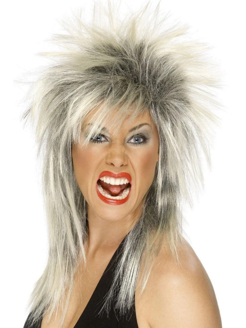 26" Blonde and Black 1980 Style Rock Diva Long Mullet Women Adult Halloween Wig Costume Accessory - One Size