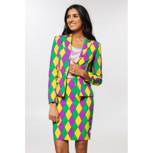 Yellow and Green Harlequin Themed Women Adult Mardi Gras Suit - US10 - 33830534