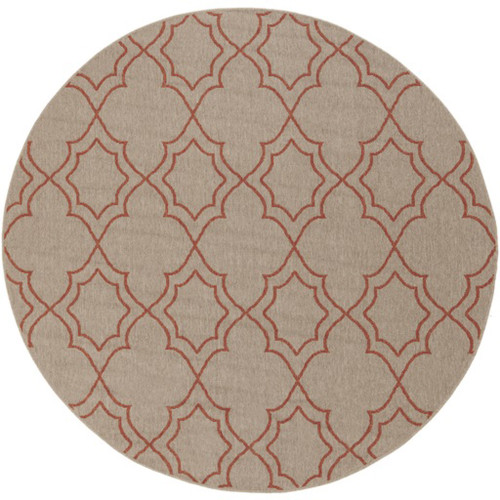 5.25' Gray and Burgundy Red Contemporary Outdoor Area Throw Rug