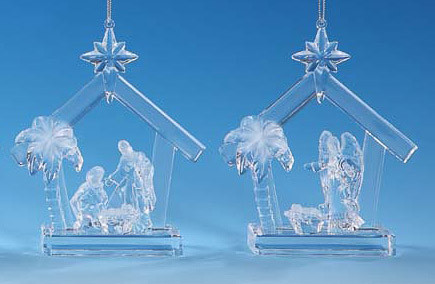 Club Pack of 12 Icy Crystal Religious Christmas Nativity Stable Ornaments 5"