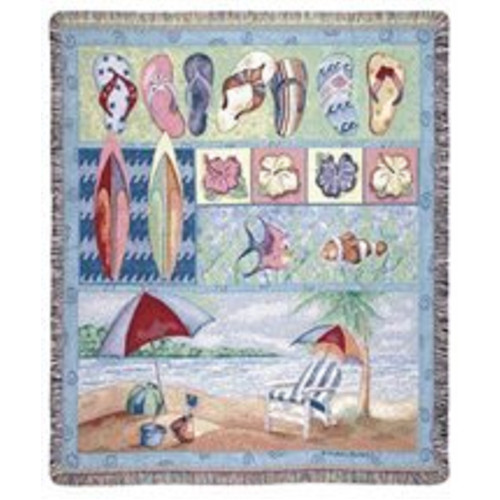 Tropical Flip Flops Beach Umbrella Fish Tapestry Throw Blanket 50" x 60"