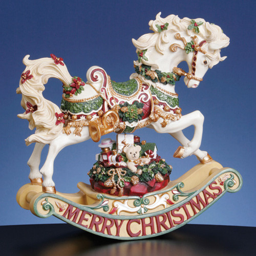 8.5" Hand Painted Christmas Rhapsody Rocking Horse Musical Figurine - 30958214