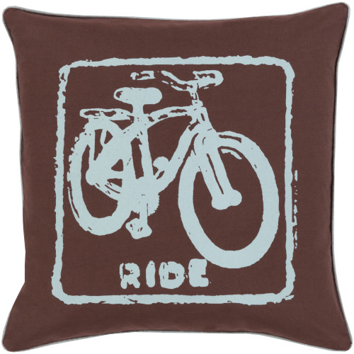 22" Brown and Aqua Blue "RIDE" Printed Square Throw Pillow Cover
