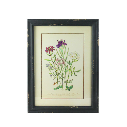 16" Black and Butter Yellow Distressed Wood Framed Floral Print Wall Art
