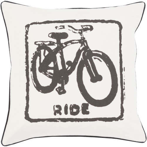 22" Ivory and Black "RIDE" Printed Square Throw Pillow Cover - 31369069
