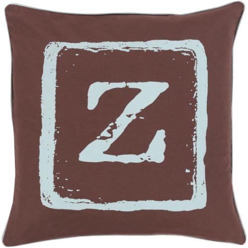 22" Brown and Aqua Blue "Z" Printed Square Throw Pillow Cover