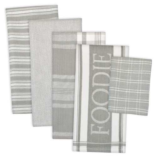 Set of 5 Light Gray Dish Cloths and Dish Towels 28" x 18"
