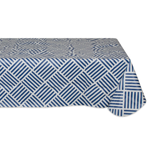 102" Navy Blue and White Grid Rectangular Tablecloth