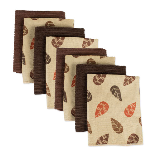 Set of 8 Beige and Brown Rectangular Kitchen Dish Towels 19"