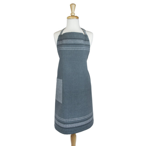 33" Gray and Blue Chambray French Stripe Chef's Apron with Adjustable Strap