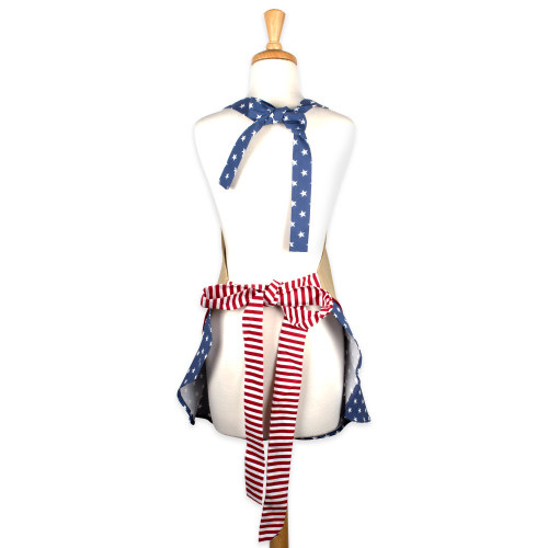 29.5" Beige American Flag "Sweet Liberty" Striped Chef Apron