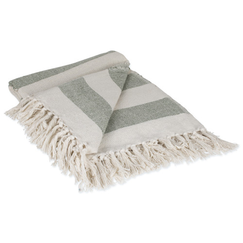 White and Gray Cabana Striped Knitted Fringed Throw Blanket 50" x 60"
