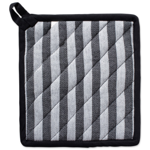 Set of 2 Black and White Striped Pattern Potholders with Loop 8.5”