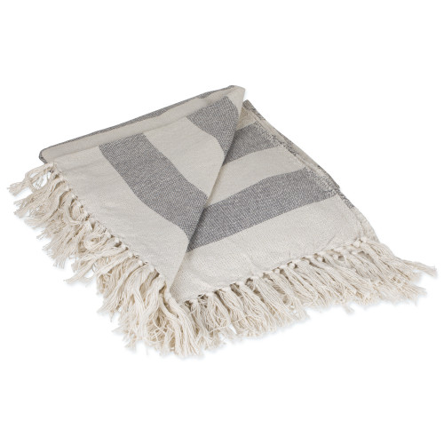 Gray and White Cabana Striped Fringed Throw Blanket 50" x 60"