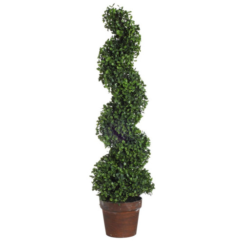 35" Green and Brown Potted Spiral Boxwood Topiary Tree