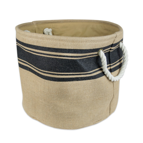 16" Brown and Black Border Pattern Rounded Large Bin with Rope Handles