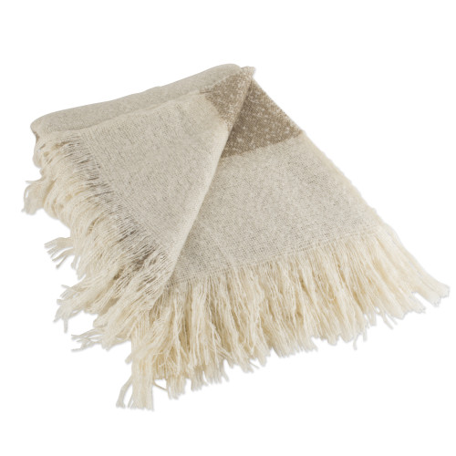 Brown and Beige Vintage Fringed Throw Blanket 50" x 60"
