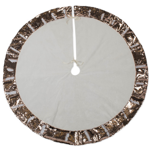 48" Pale Blue Round Christmas Tree Skirt with Champagne Sequin Border