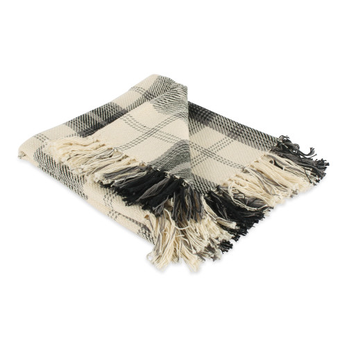 4' x 5' Black and Beige Plaid Rectangular Essential Woven Throw