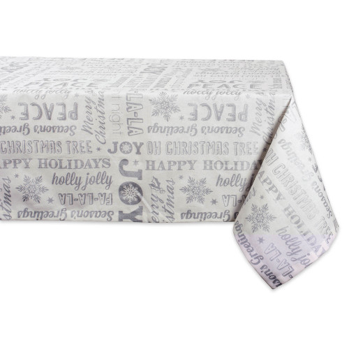 52" White and Gray Christmas Holiday Theme Square Tablecloth