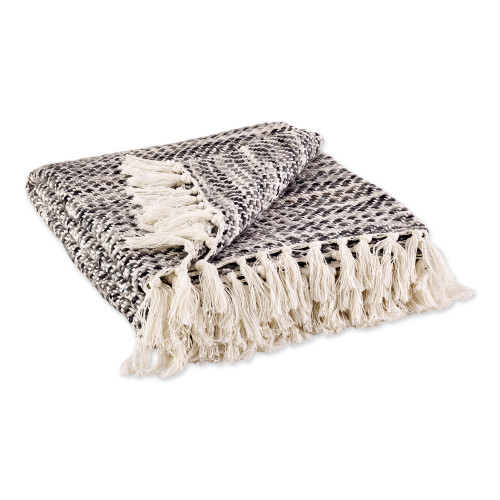 4' x 5' Gray and White Rectangular Home Essentials Woven Throw with Fringe