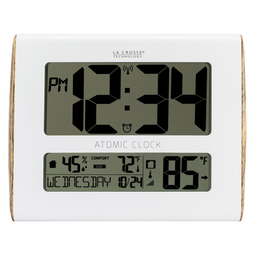9.5" White and Brown Atomic Digital Wall Clock