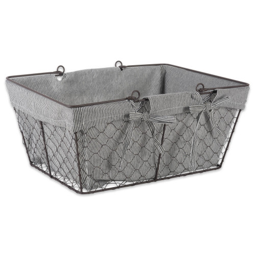 12" x 16" Black and White Rustic Bronze Chicken Wire Ticking Striped Egg Basket