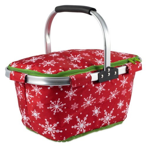 19" Red and White Rectangular Christmas Snowflake Tote Basket