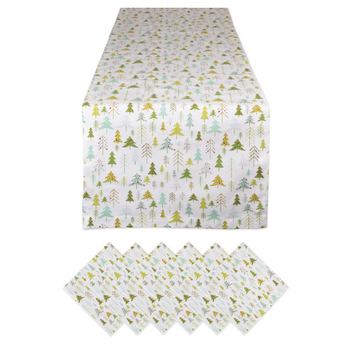 Set of 7 Christmas White, Green, and Blue Table Rectangular Runner, 72"