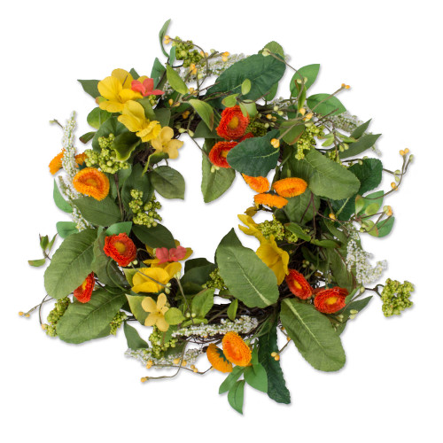 17" Green and Yellow Unique Summer Garden Artificial Round Wreath