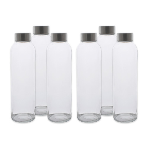 Set of 6 Glass Bottle Tumbler With Stainless Lids 8.5" - 34292982