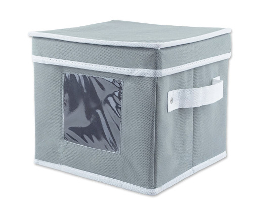 8” Gray and White Solid Pattern Saucer Storage Bin with Viewing Window and Handle