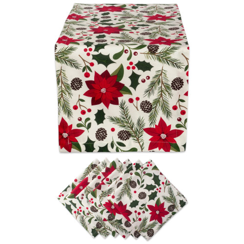 Set of 7 White, Red, and Green Christmas Table Runner, 72"